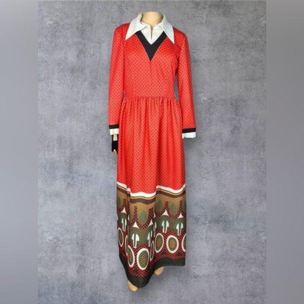 1960s Handmade Red Polka Dot Maxi Dress